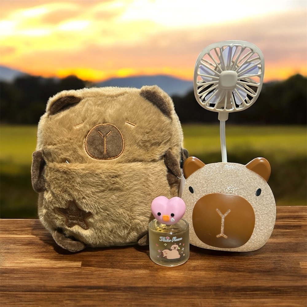Cute Bear Plush Backpack and Fan Set